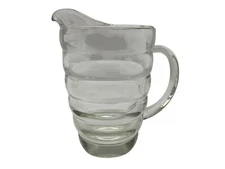 Beehive MCM Ribbed Heavy Clear Glass Vintage Pitcher with Handle Collectible
