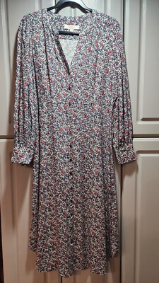 LOFT Long Sleeved V-Neck Floral Shirtdress Dress Size 4 Beth Dutton  Yellowstone | eBay