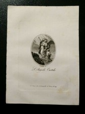 Antico Santino devozionale incisione su carta Sant'Angelo Custode XIX sec.