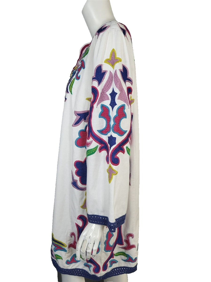 MAEVE Anthropologie Olympia Embroidered Cotton Linen Tunic Dress sz XL |  eBay