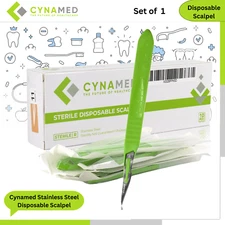 Cynamed Stainless Steel Disposable Scalpel w/Plastic Handle Sterile Single Blade