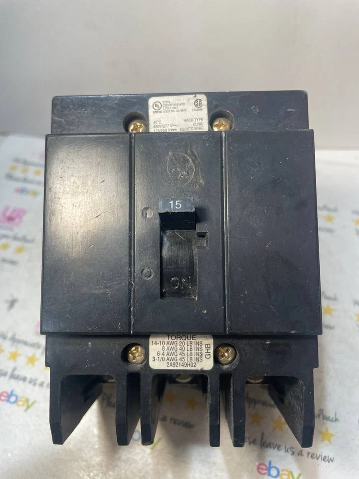 Eaton - GHB3015, 3 Pole, 15A, 480/277V, Series C, G-Frame Breaker used - Image 2 of 4
