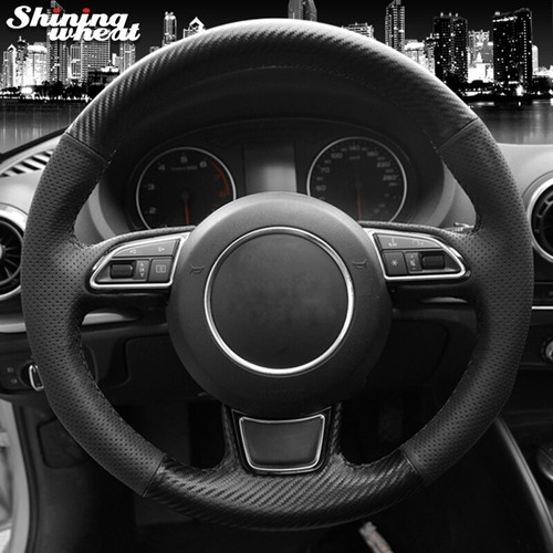 Black PU Carbon Fiber Car Steering Wheel Cover for Audi A3 A4 A5 A6 A7