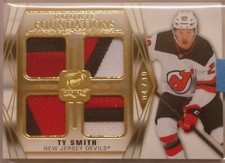 Ty Smith 2020-21 UD The Cup Rookie Foundations Gold Quad Patch /10 NJ Devils