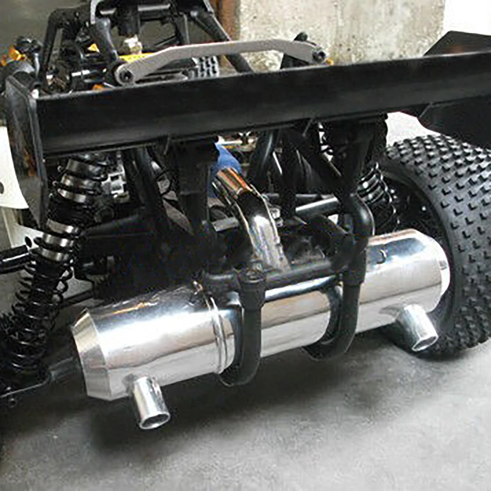 Aluminium Twin Tuned Auspuffrohr für HPI 5B 5T 5SC KM Rovan Baja Buggy Truck Car - Bild 4 von 4