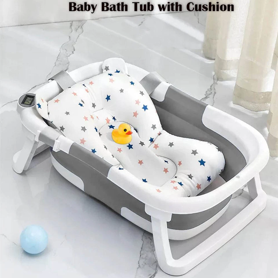 Bañera Plegable Bebé Bebé con Termómetro Recién Nacido Portátil Ducha Bañera Gris Foto 4 de 4