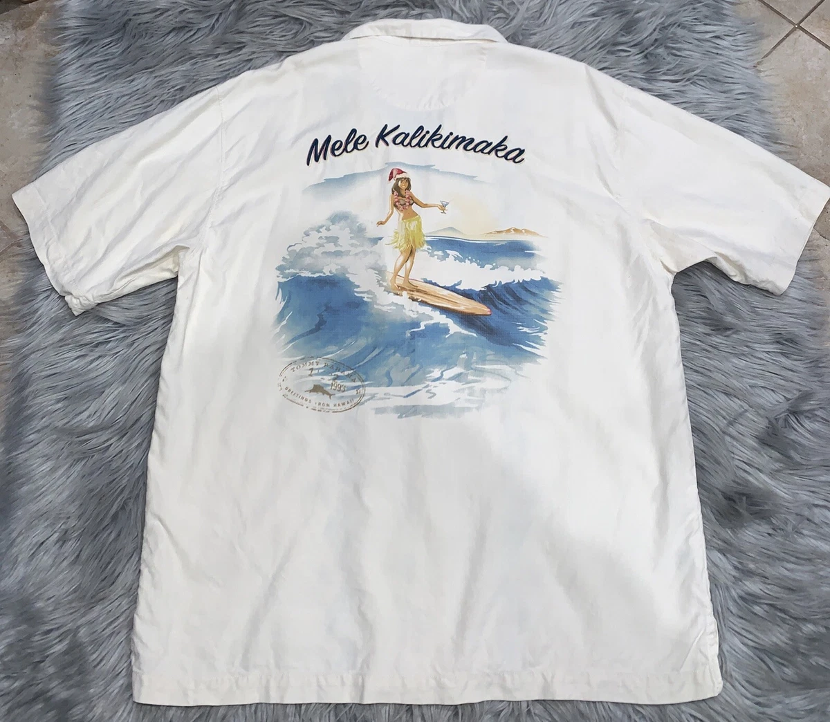 Tommy Bahamas Silk Meme Kalikimaka Christmas Shirt L eBay