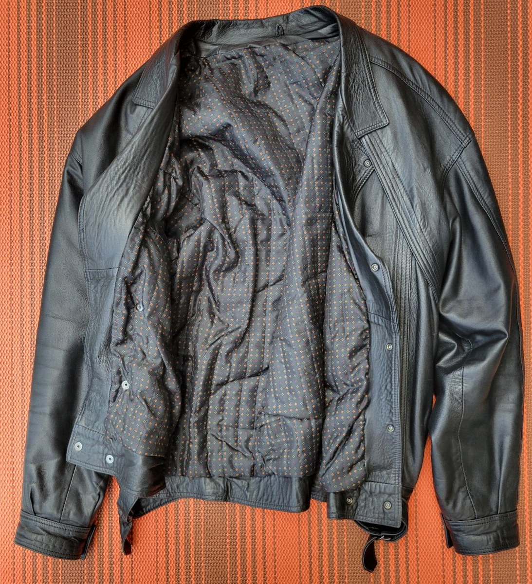 Vintage 70's Archive Leather Jacket Biker Red/Gold Harlequin Silk