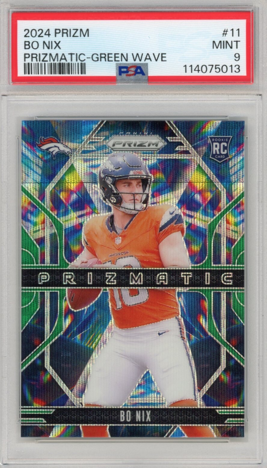 2024 Prizm Bo Nix Prizmatic-Green Wave #11 PSA 9 Mint 💎