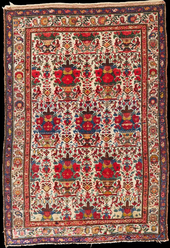 exceptional antique Malayer Persian rug Zili Sultan tapis persan teppich flowers - Photo 2/4