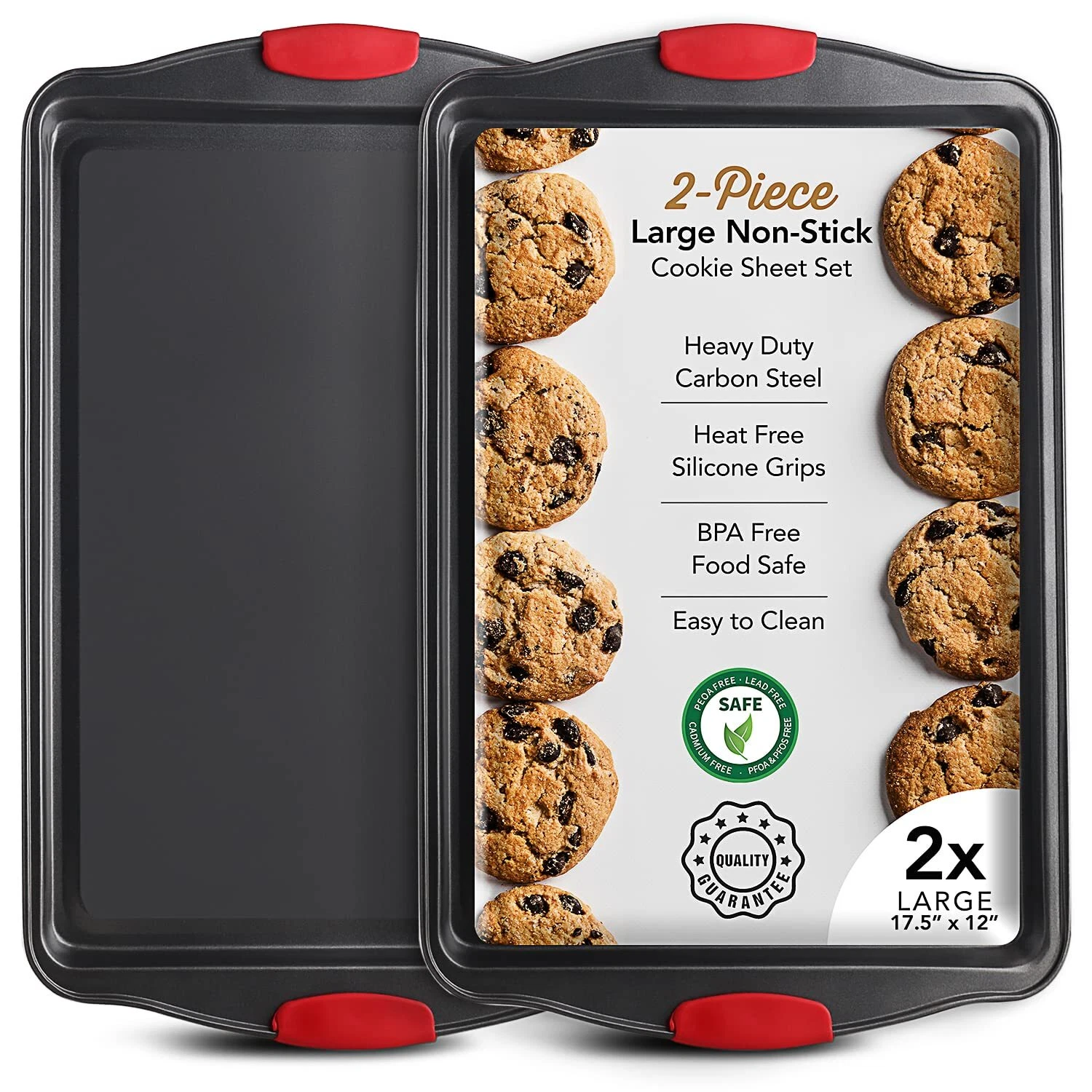 Baking Sheet Set 2-Piece Large Cookie Sheet Set with Silicone Handles Steel B...