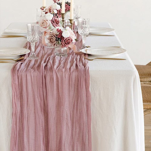 Pleated Table Runner Tablecloth Semi-Sheer Gauze Table Setting Table Runner PT ∂ - Picture 6 of 32