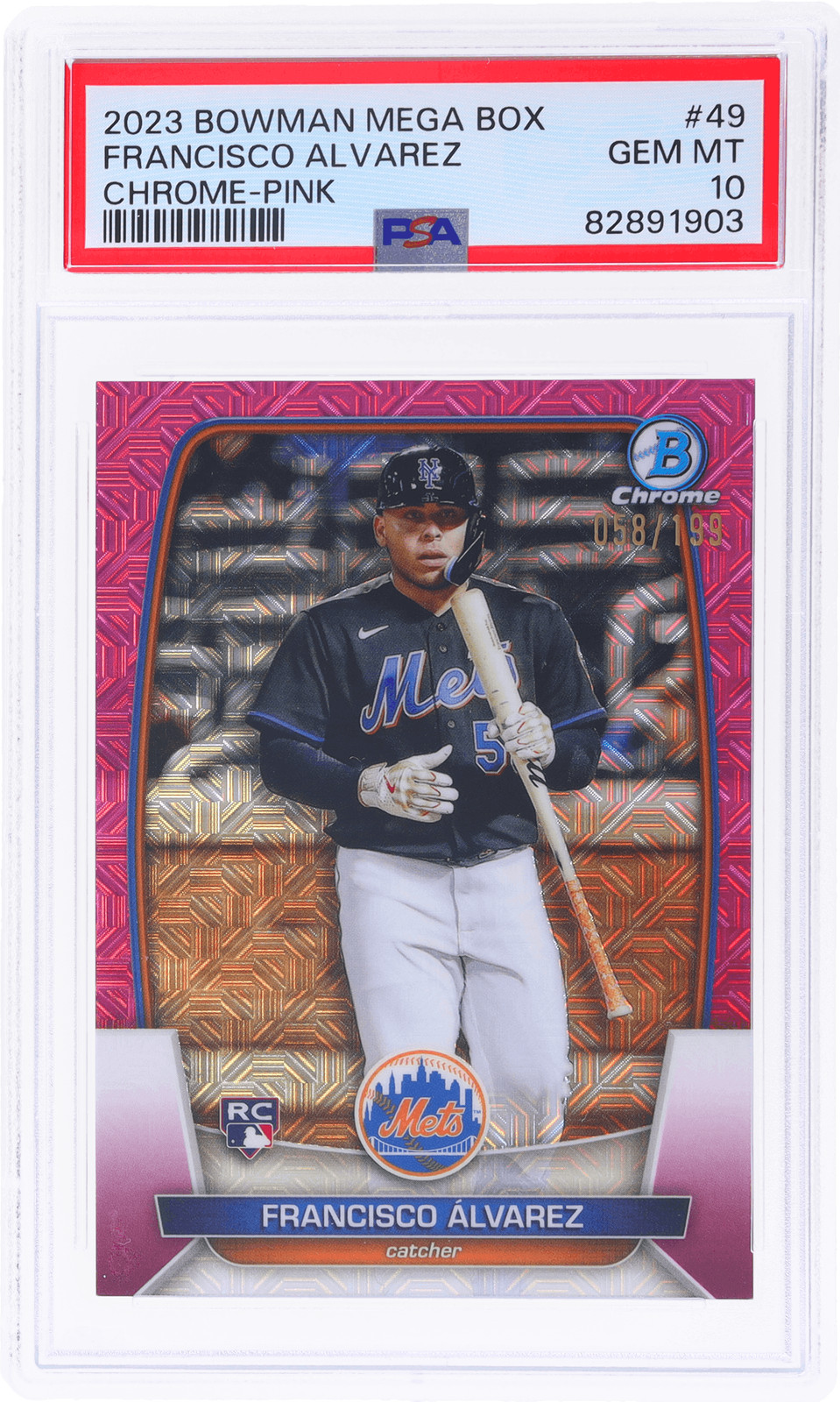2023 Bowman  Mega Box Chrome #49 Francisco Alvarez Pink Refractor /199 PSA 10 RC