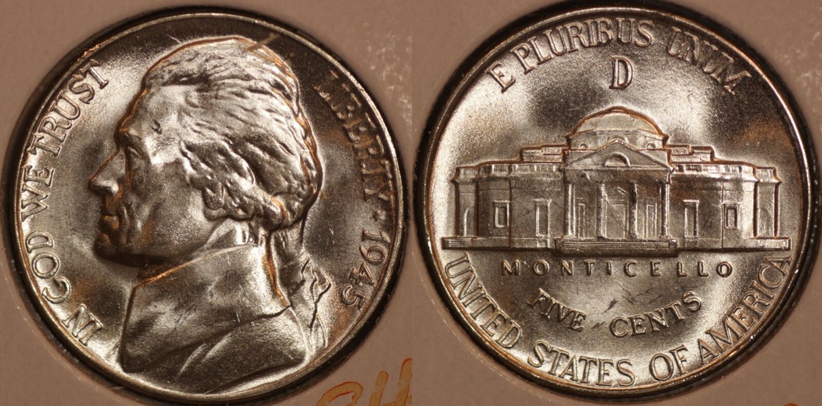 nicho★ 1945-D RPM! Jefferson Nickel CHOICE BU Uncirculated! 45D71