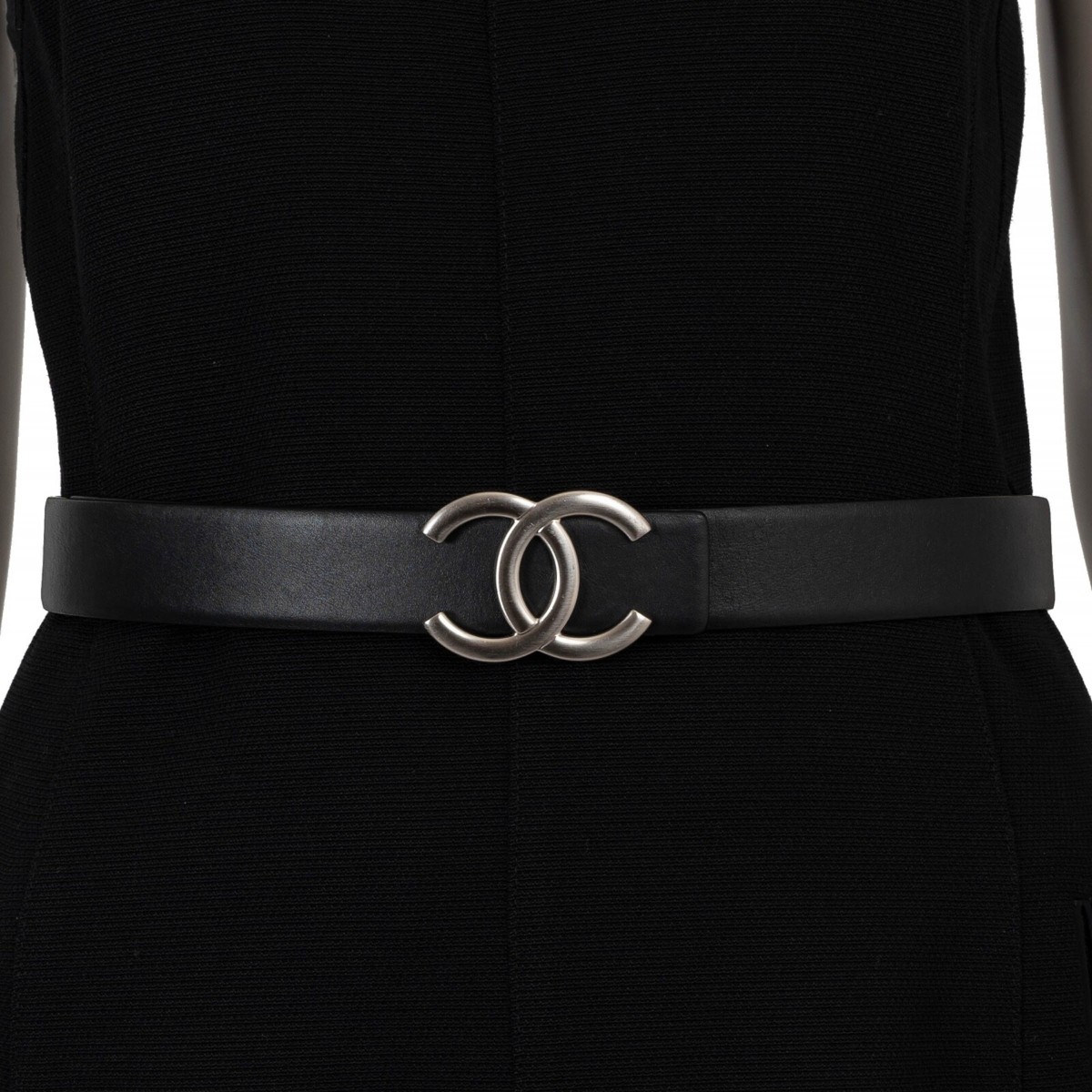 CHANEL ブラック レザー ベルト 105 NEW CHANEL BLACK LEATHER PEARL CRYSTAL CC LOGO BELT 90 36 | eBay