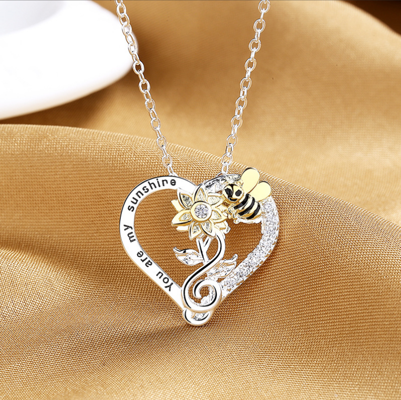 925 Silver Sunflower Cross Necklace For Women - You Are My Sunshine Cubic Zirconia Pendant