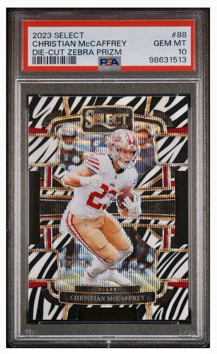 2023 Panini Select CHRISTIAN McCAFFREY #88 Die-Cut Zebra Prizm PSA
