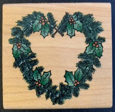 Comotion Holly Berry Heart Wreath Rubber Stamp