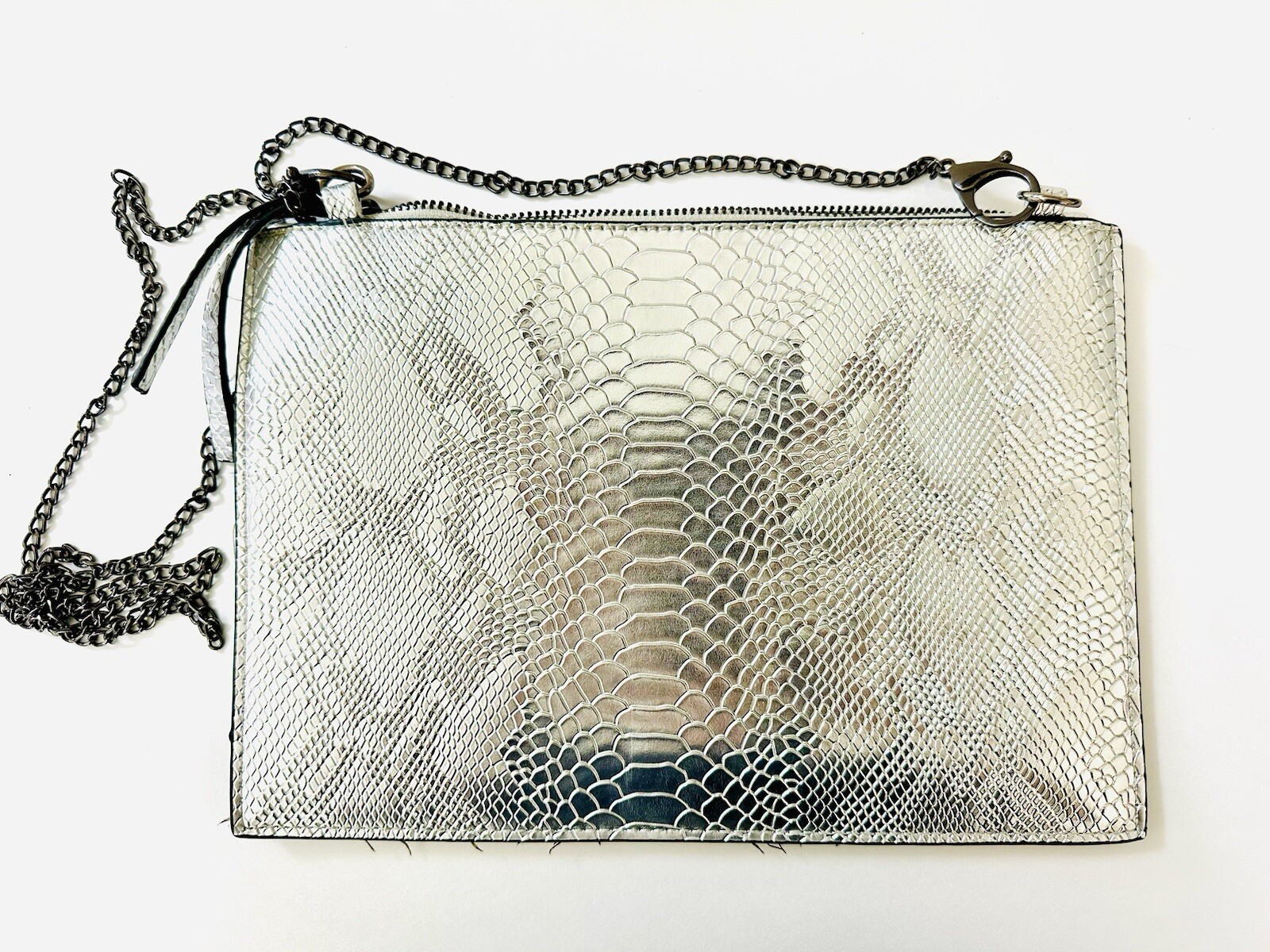 Silver Crossbody Purse Python Embossed Pattern - image 2