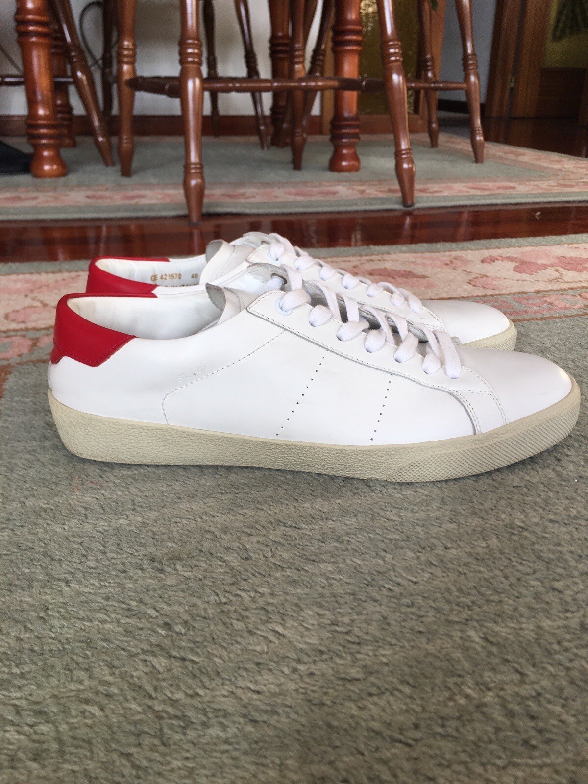 SAINT LAURENT ANDY WHITE LEATHER RED TAB LOW TOP SNEAKERS 40