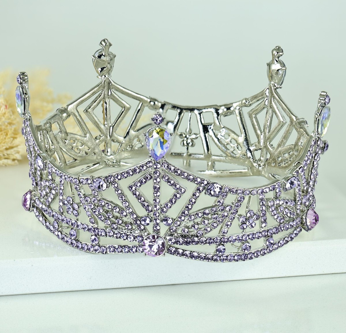 Miss America Crown Lilac Austrian Rhinestone Hair Tiara Pageant