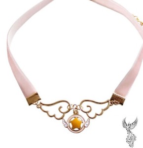 Authentic Gold Plated Light Pink Pentagram Star Wing Choker(9")      #071