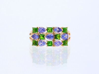 Ring Tansanite Peridote 1,89 ct. 585 Gold 14 Karat Deta Schmuck