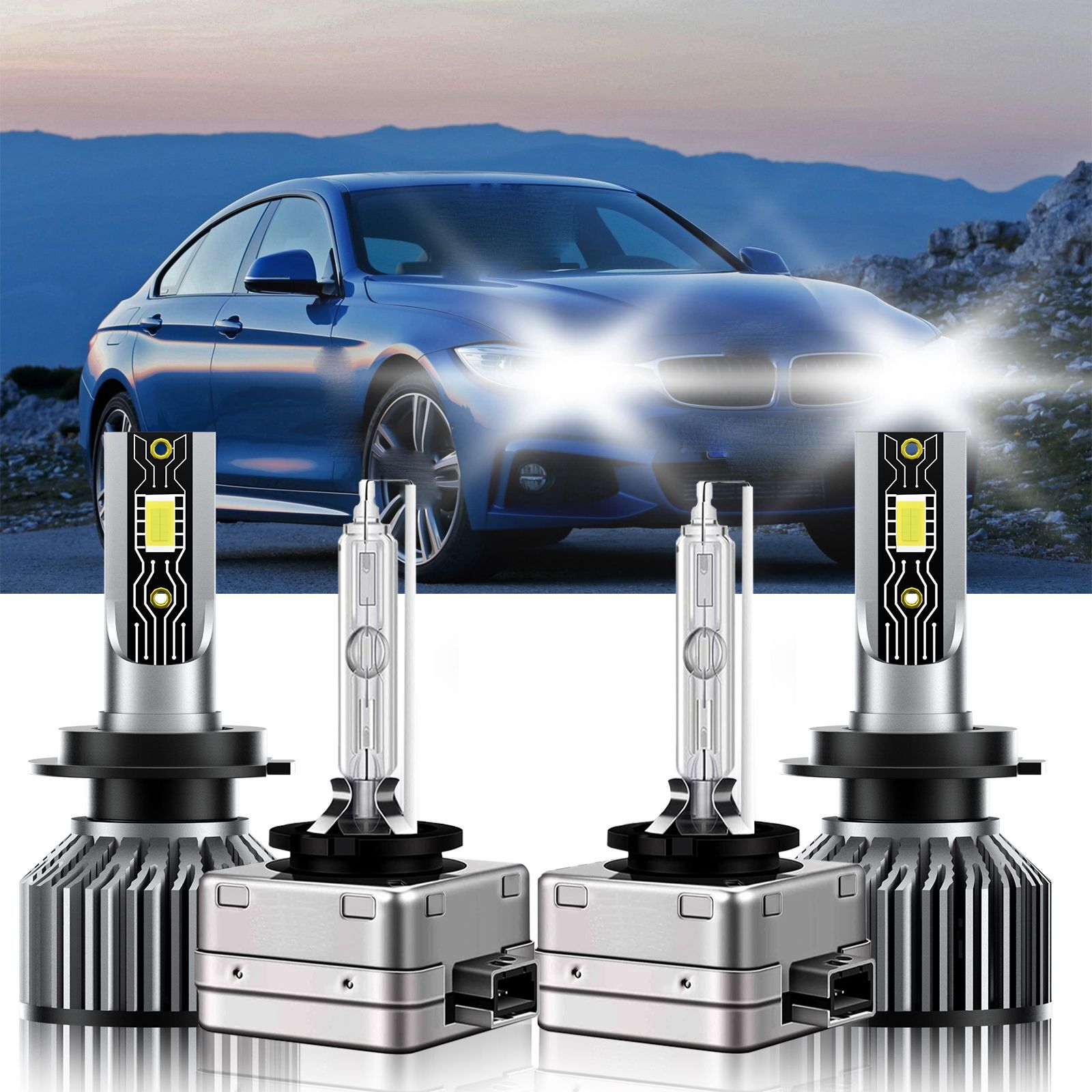 H7+D1S LED HID Headlight Bulbs Kit High Low Beam 6500K For BMW 428i 2016-2016