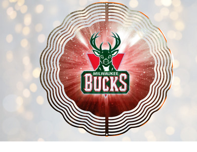 Handmade  Cleveland Milwaukee Bucks  Inspired 8in Round 3D Wind Spinner