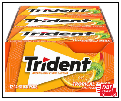 Trident Tropical Twist Sugar Free Gum, 12 Packs of 14 Pcs (168 Total Pieces)