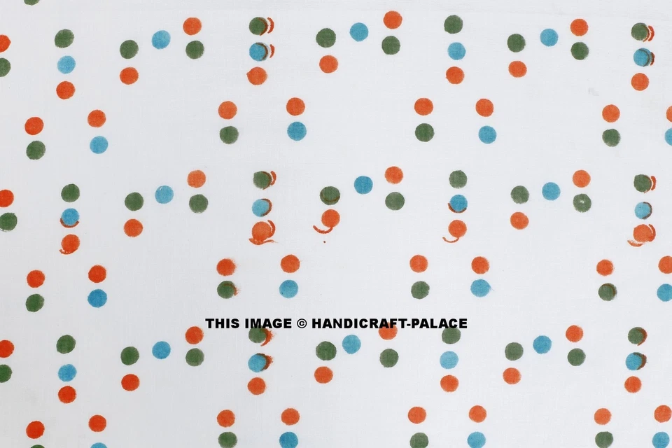 5/10 Yards Indian Hand Block Print Fabric 100 % Cotton White Polka Print Fabric - Image 2 of 3