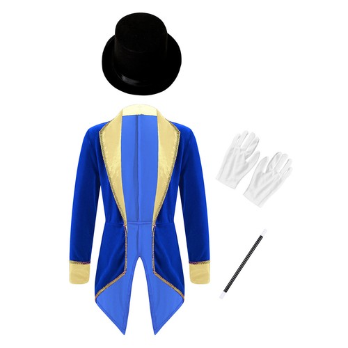 Kids Boys Girls Circus Ringmaster Tuxedo Coat Costume Party Fancy Dress Up - Picture 60 of 61