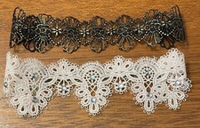 Lot 2 JOYFOLIE Girls Lace Chokers Necklaces Black / Gold  White / Rhinestones