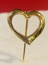Gold Toned Stick Hat Pin Open Heart Brooch Retro Missing Bottom VTG