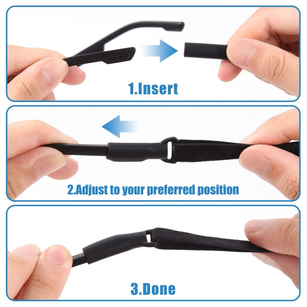 4pcs Silica Gel Glasses Strap Black Rubber Straps Glasses Tightening