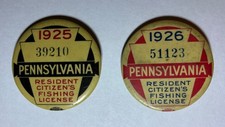 Antique 1925 & 1926 Pennsylvania Fishing License Pinback Buttons