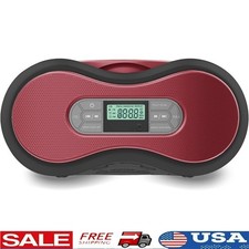 Bluetooth FM Radio CD Player Portable Stereo AUX Input Wireless Streaming Red