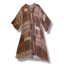 Olivaceous Patchwork Boho Midi Dress Rayon Button Front Size M