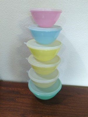 6 Vtg Tupperware Nesting Bowls Pastel Yellow Blue Pink Green W/ Lids E34 Read 