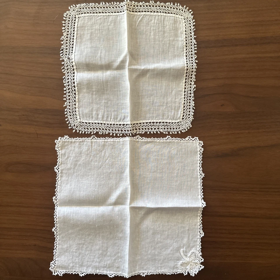 Pañuelos Vintage 9 Off White Ganchillo Borde Boda Ocasión Especial Foto 2 de 4