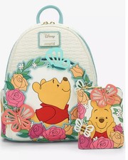 Loungefly Disney Winnie the Pooh Floral Mini Backpack Zip-Around Wallet Set
