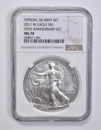 MS70 2011-W SILVER EAGLE 25th ANNIVERSARY NGC US MINT SET Brown Label *8806