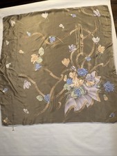 Vintage Oscar De La Renta Taupe  Pink Floral Silk Square Scarf 35  x 34  Japan