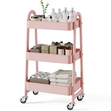 OLIXIS Metal 3 Tiers Rolling Storage Utility Cart with Lockable Wheels, Mobile