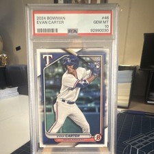 2024 Bowman Evan Carter #46 Rookie Texas Rangers PSA 10 Baseball Card