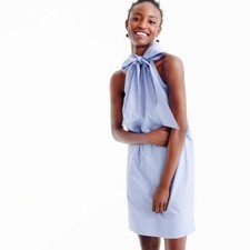 J. Crew Blue Oxford Cotton Sleeveless Tie Neck Halter Dress 0 NEW