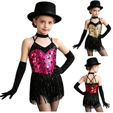 Kids Girls Tassels Latin Sparkling Sequins Fringed Dance Dress Stage Performance