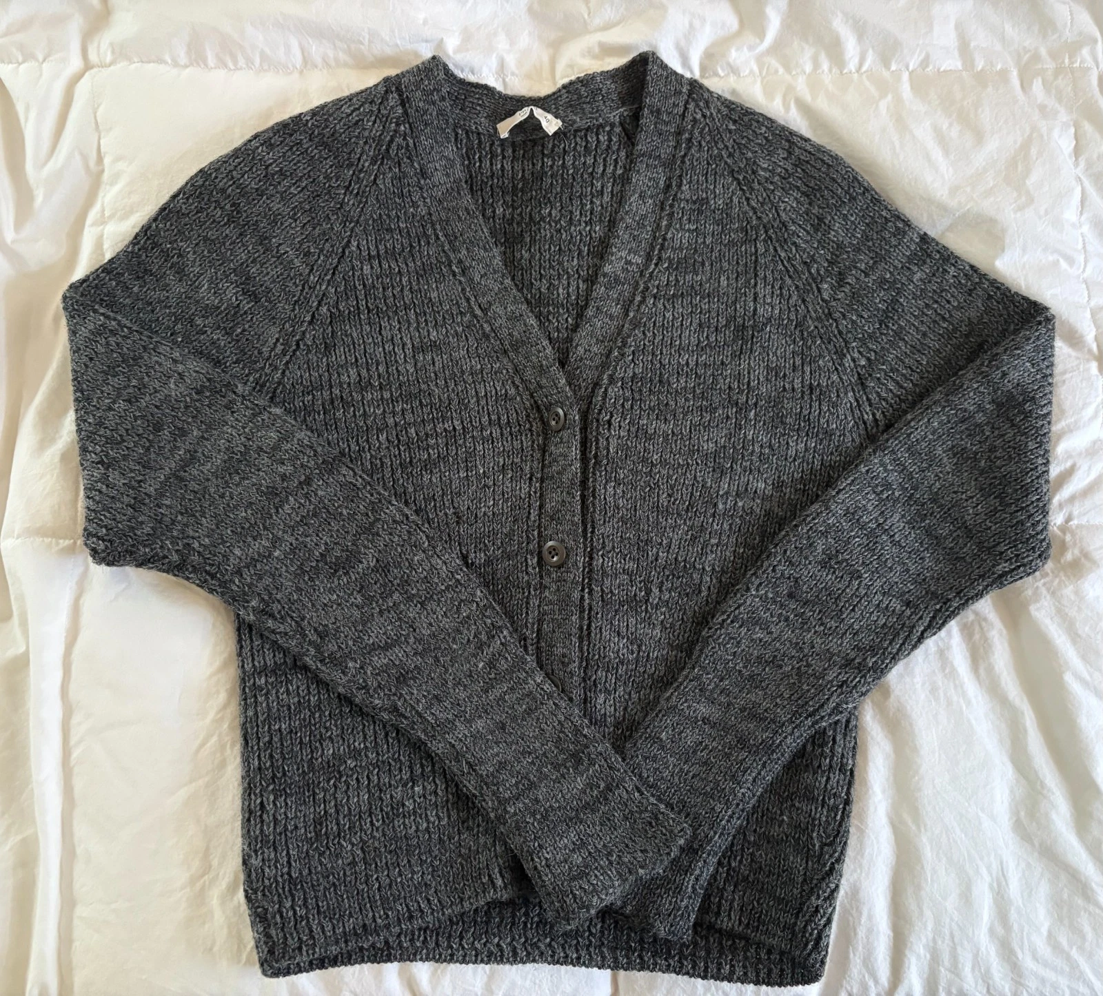 Prada Women's Grey Ribbed Knit Cardigan- 100% Virgin Wool- Women's Sz 40 (US 4)