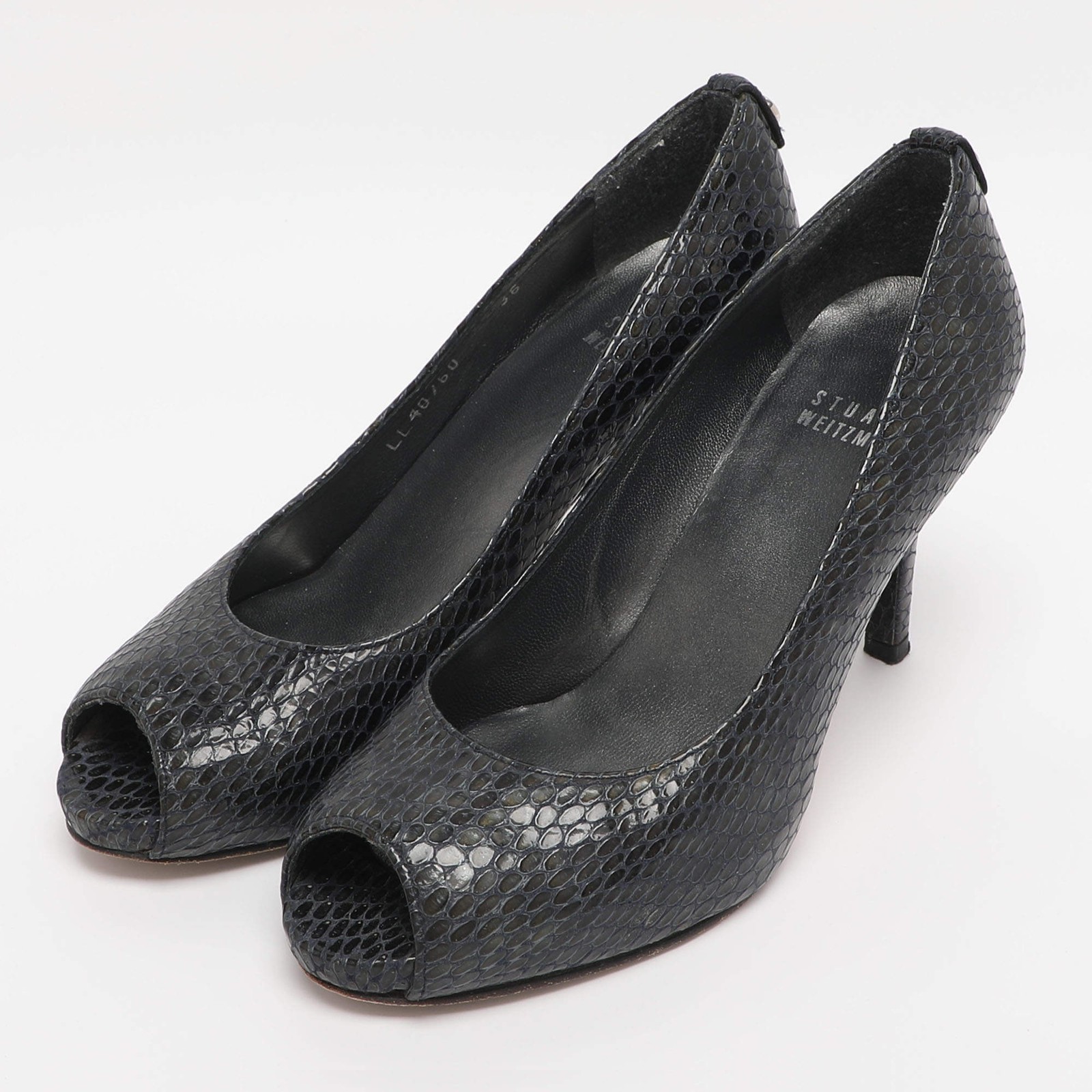 Stuart Weitzman Navy Blue Python Embossed Leather… - image 2