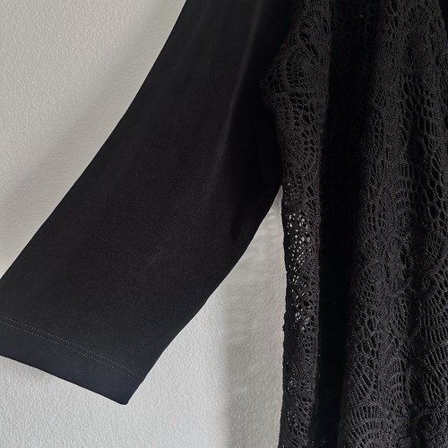 Cardigan Chico’s Traveler’s Slinky Knit nero aperto davanti pizzo ricamato taglia L - Foto 2 di 10